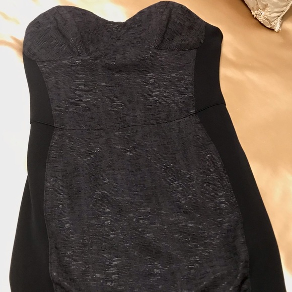 BEBE Black Strapless Mini Dress Two Tone Design w/ Texture Front-Back  Solid Blk - Picture 3 of 7